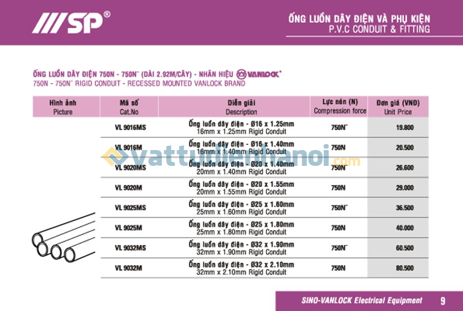 Ống luồn Dây điện 750N - VANLOCK Ống luồn Dây điện 750N - VANLOCK